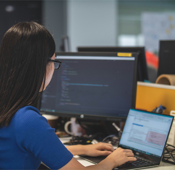 Woman working on laptop